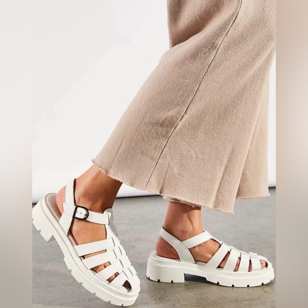 Free People Delaney Fisherman Platform Sandals Leather Chunky White